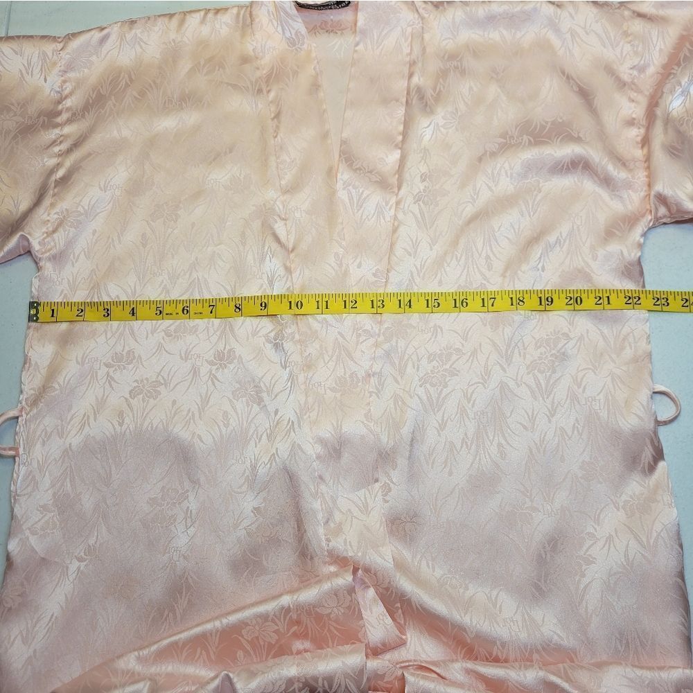 Dior Vintage Pink Satin Kimono Robe All Over Dior Logo and Floral Jacquard - Picture 11 of 14